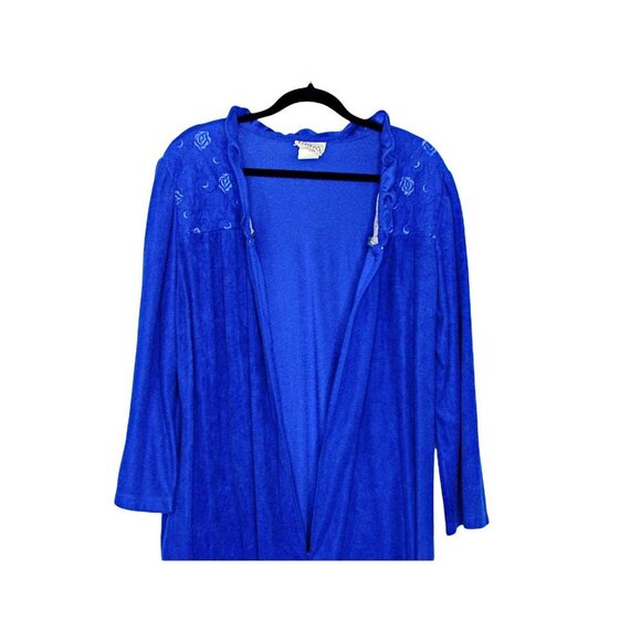 Vintage Womens 80s Basic Editions Intimates Front Zip Fleece Robe Blue Sz Medium - Picture 3 of 12